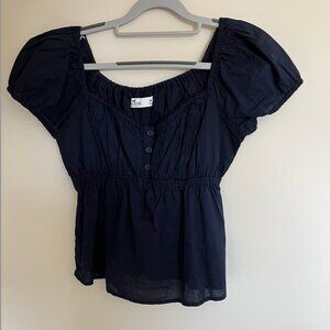 Hollister Navy Short Sleeve Top - Med, M | Hollister Easy Babydoll Top